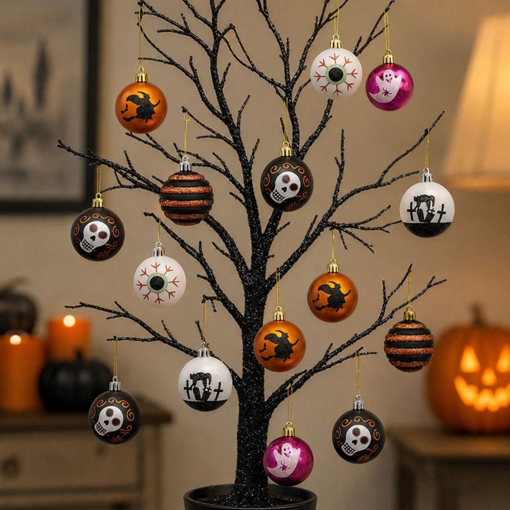 16Pcs/Set Painted Halloween Hanging Ball Pendant Plastic Tree Pendant Ornament Tree Hanging