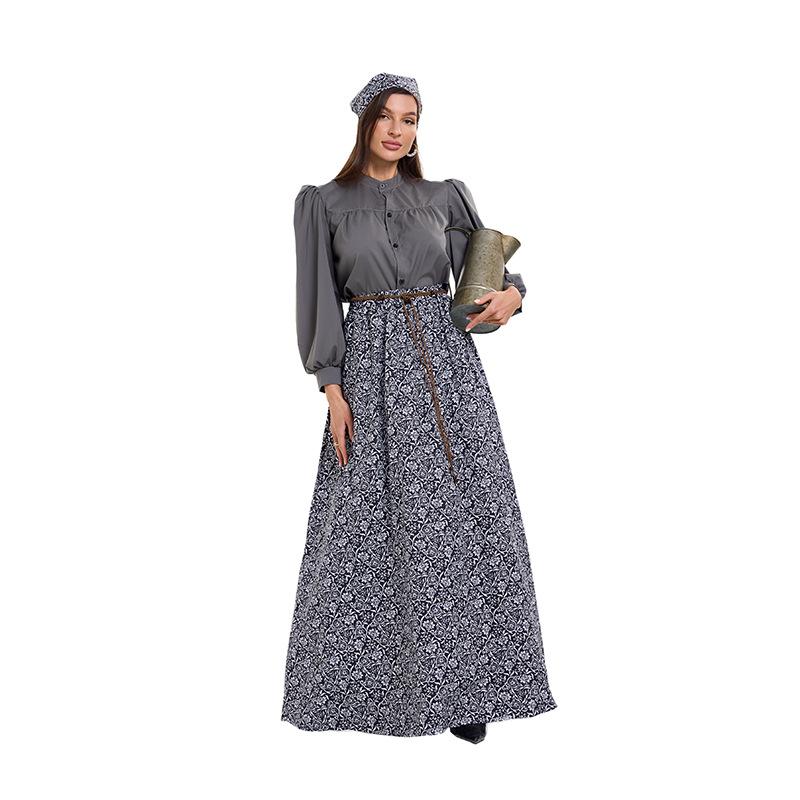Cosplay new European court clothing, medieval retro clothing, floral skirt, farm colonial period