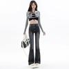Womens High-Waisted Slim Fit Flared Jeans Vintage Gray Denim Trousers Streetwear Casual Pants
