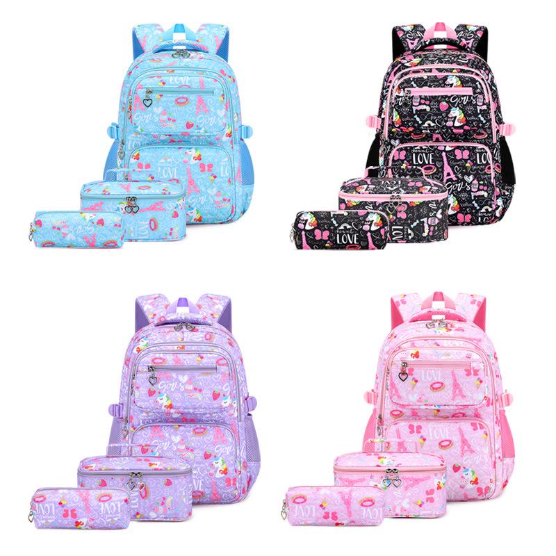 Trendigt 3-delat skolryggsäckset för flickor - Söt campusstil
