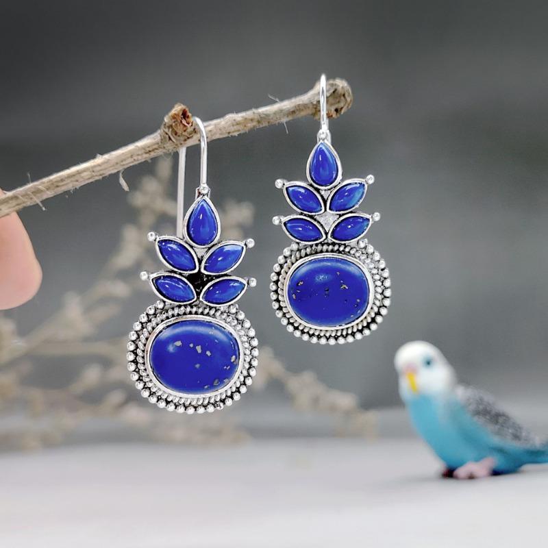 Kolczyki wiszące z imitacją lapis lazuli, syntetycznymi kamieniami, w kształcie kłosa, styl retro etniczny, do codziennego użytku