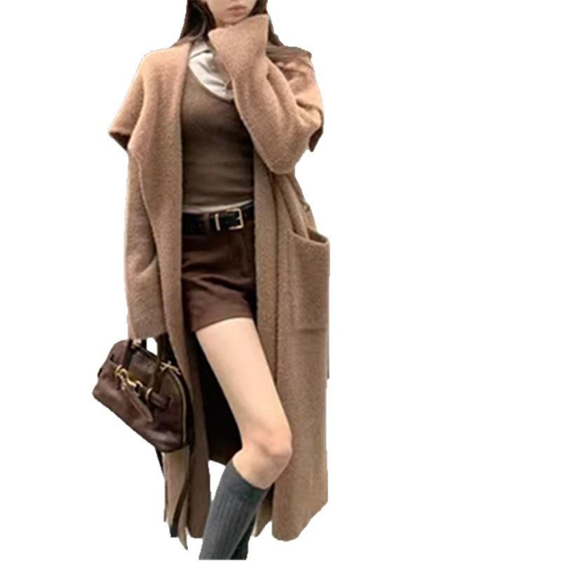 Autumn and winter new loose lazy wind knitted cardigan women's fashion imitation mink medium and long sweater jacket