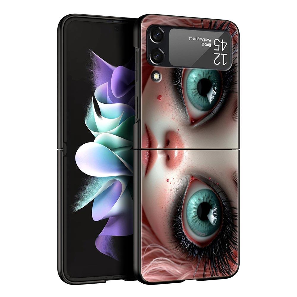 Hard PC Phone Case For Samsung Galaxy Z Flip 7 6 5 4 Black Cover For Galaxy Z Flip 3 Foldable Shockproof Cute Black Big Eyes Bag