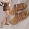 Large size casual sandals women 2025 European and American new flat bottom thick sole one word slope heel woven solid color sandals