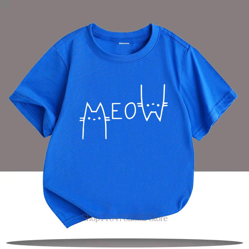 

Cute and Fun Cat Pattern Print Children s Summer Cartoon Fashion Casual Top, Round Neck Short Sleeves 160