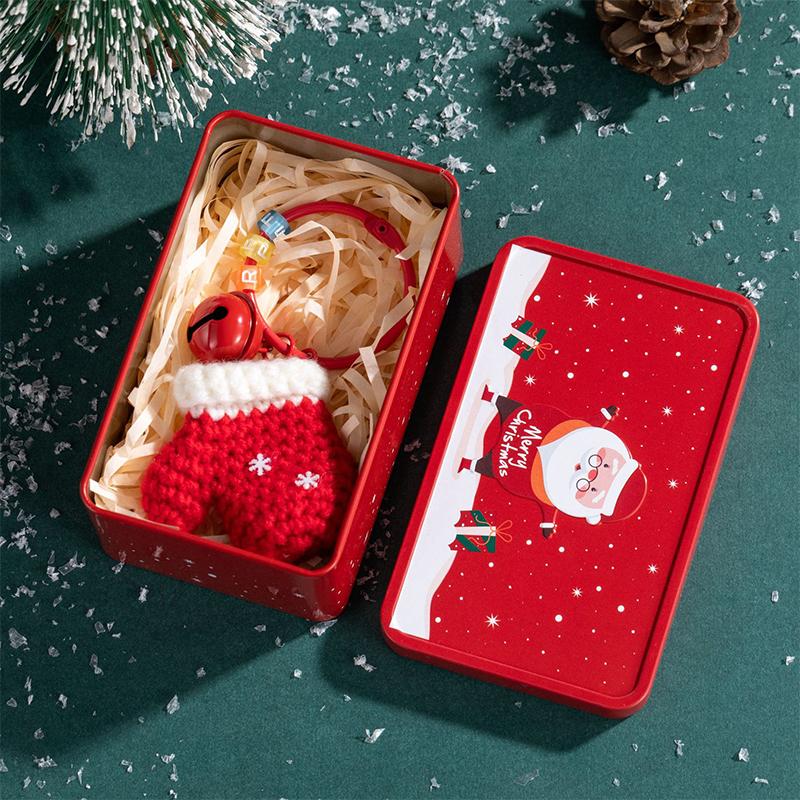 Christmas Crocheted Pendant Creative Wreath Pendant Decorative Bag Ornament Christmas Decoration With Tin Box