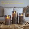Real Wax LED Glass Pillar Flameless Candles | Faux Dancing Wick | Tinted Grey Glass | Battery Powered with Multifunctional Remote Controller