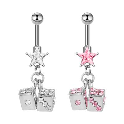 Stainless Steel Belly Button Ring with Diamond Star Pendant