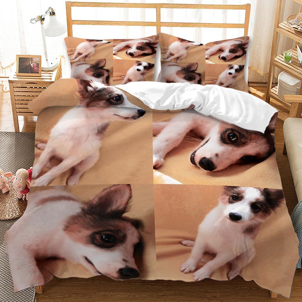 3D Digital Printing Quilt Cover Animal Dog Bed Three-Piece Set Bedding Pillowcase