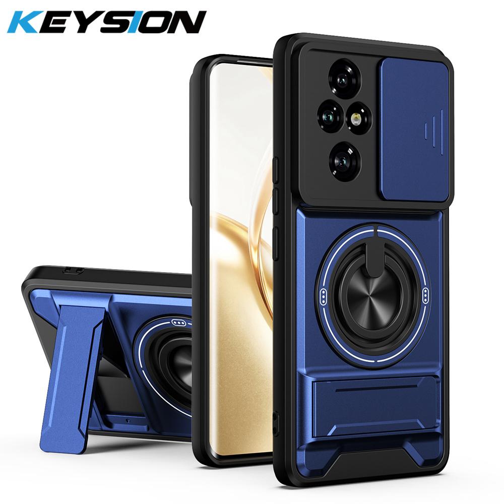 KEYSION Magnetic Phone Case for HONOR 200 Pro 5G Slide Camera Lens Protection Upright Kickstand 360° Ring Shockproof Back Cover