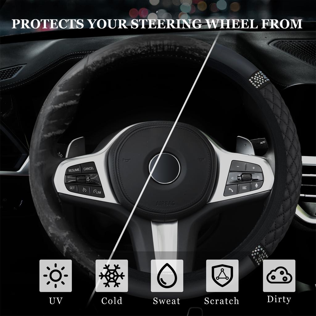 Car Steering Wheel Cover Embroidered Colorful Diamonds Breathable Design No Inner Ring Needed Car Steering Wheel