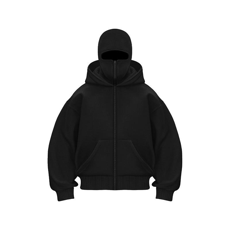 Full-Zip Hoodie with Integrated Face Cover Unisex - Oversized Fit, Kangaroo Pocket, Soft Fabric for Daily Casual & Urban Fashion Outfits