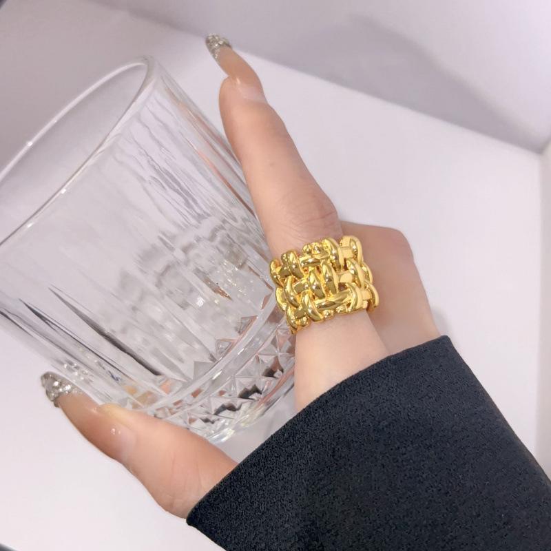 Korean Trendy Woven Hollow Intersecting Wide Band Adjustable Women s Ring Adjustable золотой