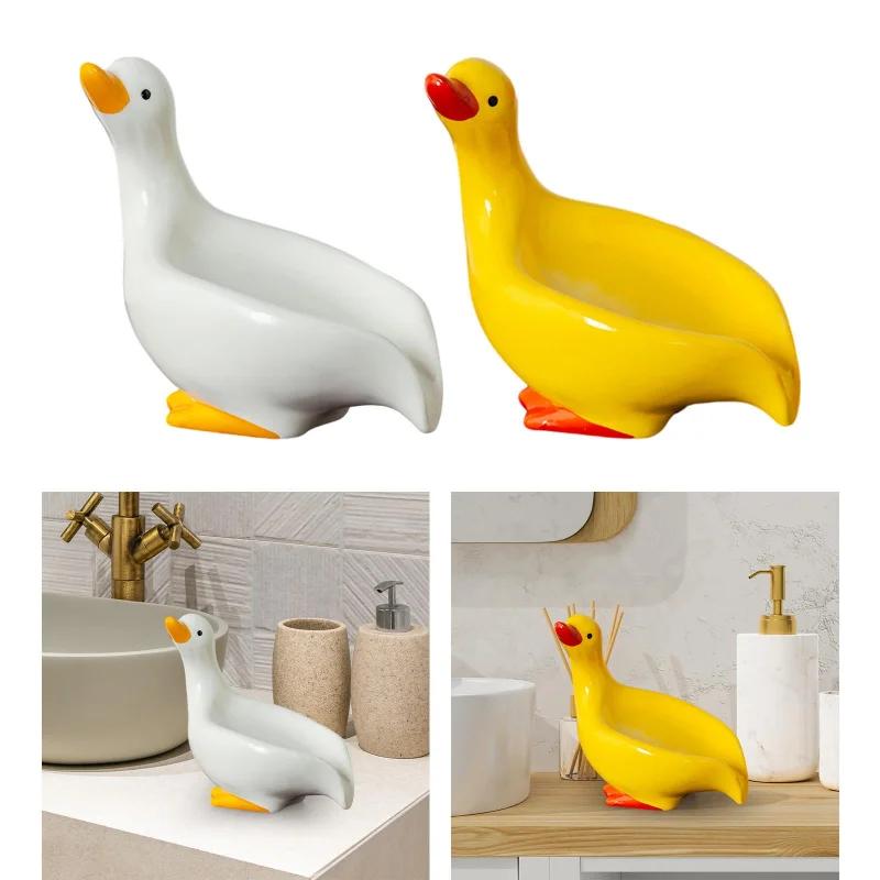 Ceramic Duck-Shaped Soap Dish with Self-Draining Design  for Shower Bathroom Kitchen Tub Sink Tray