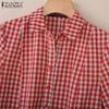 ZANZEA Women Turn Down Collar Casual Short Sleeve Grid Print Dress