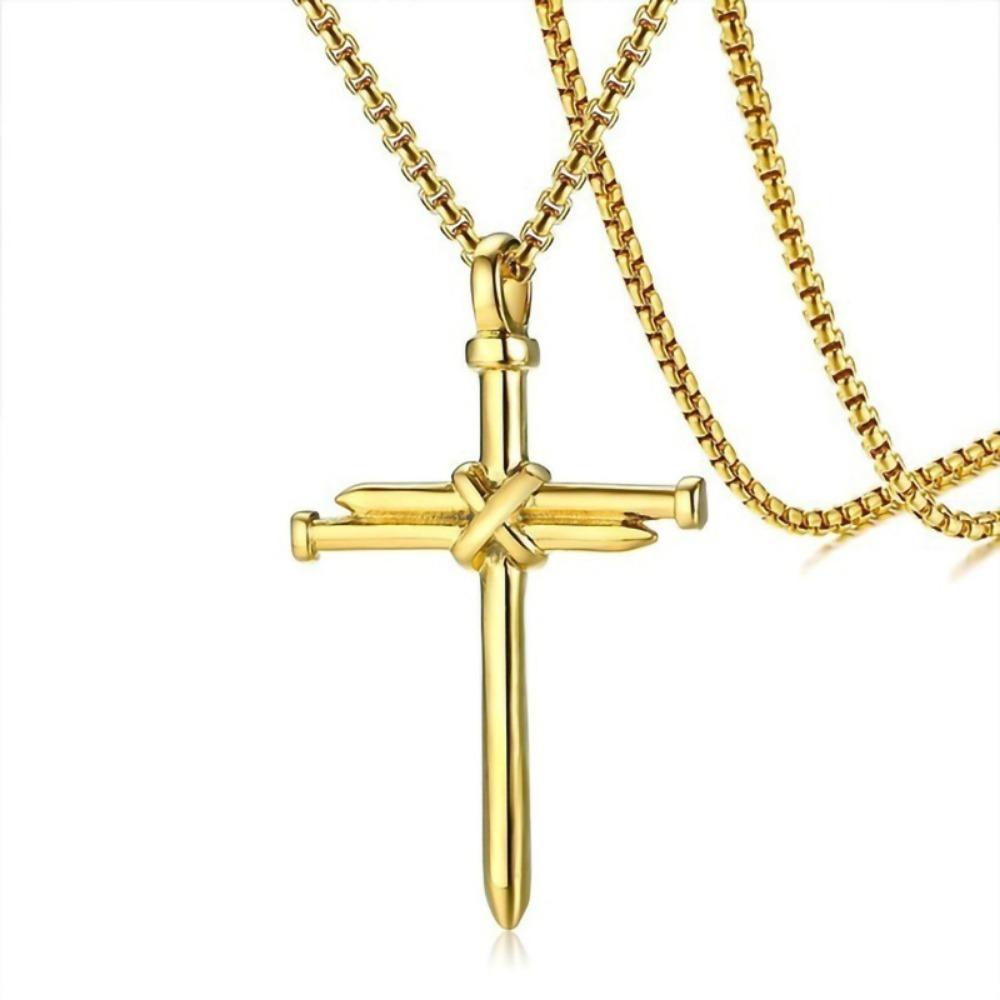 1PC Steel Nail Shaped Cross Pendant Necklace for Boys, Black/Golden/coppery Finish