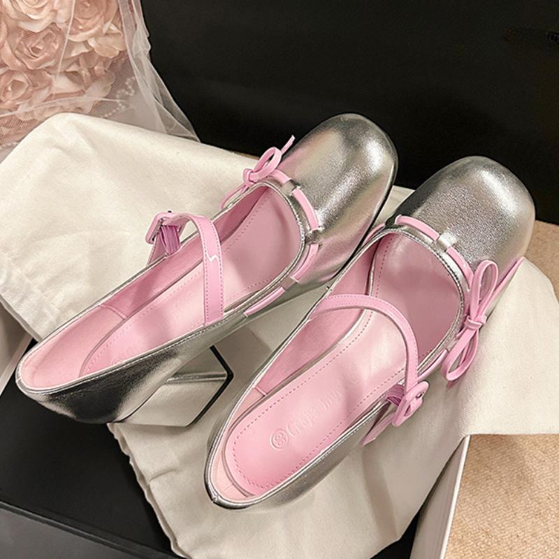 Patent Leather Mixed Color Chunky Mary Jane Shoes Women Sweet Round Toe Bowknot Sandals Fashion Party Buckle Wedding High Heels