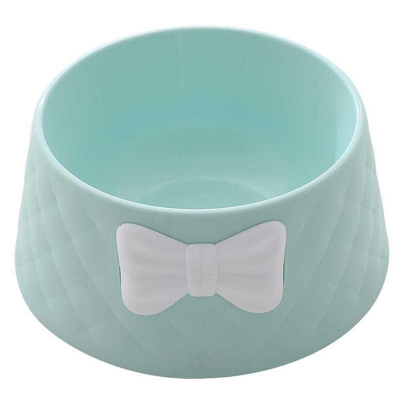 Pet Bowl Macaron Color New Style Bow Diamond Pattern Cat Bowl Deepened Leak-proof Dog Food