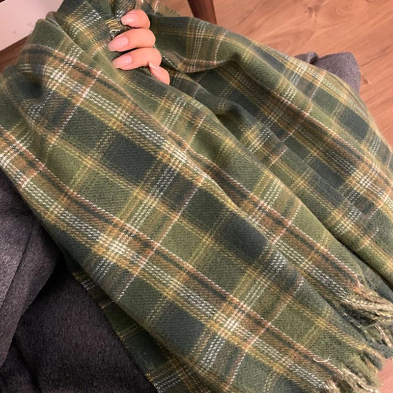 

Winter Korean Version Green Checkered Scarf For Women S Warm Shawl Scarf зелёный
