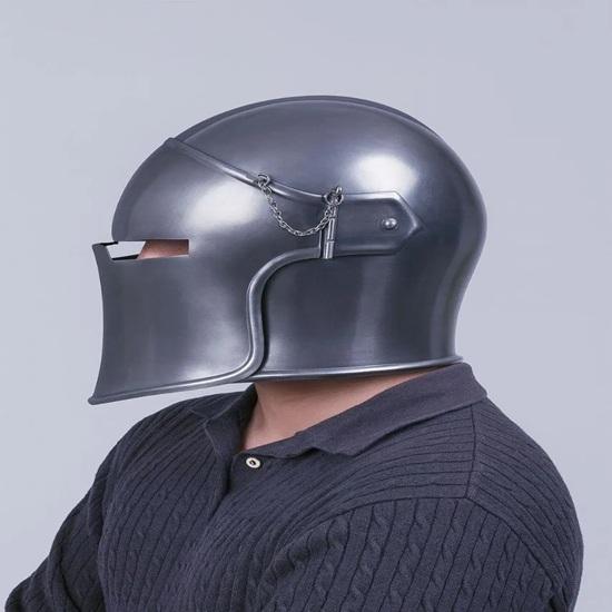 Black Barbuta Helmet  18g Steel Medieval Knight Armor, LARP Cosplay Reenactment Visor Helmet