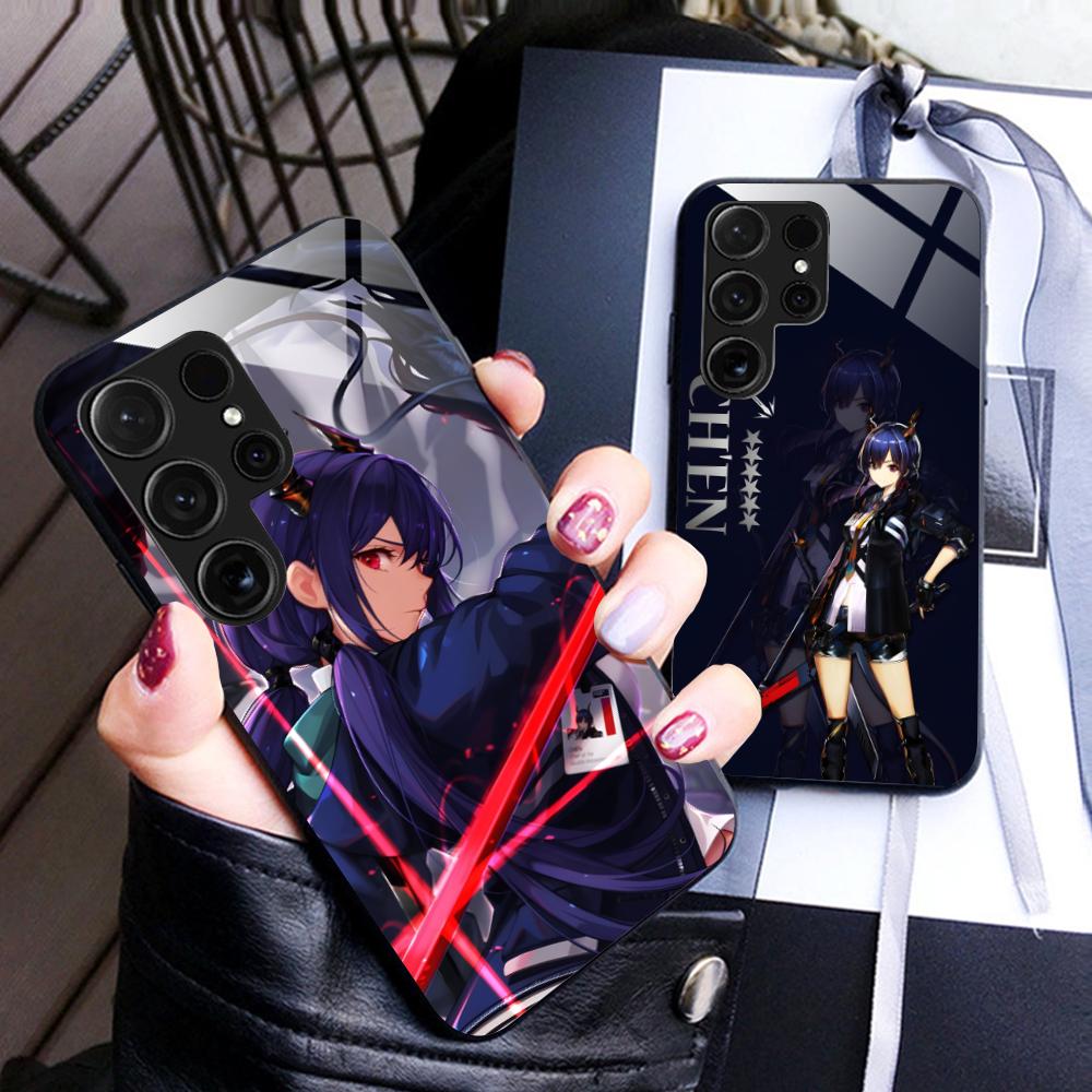 Arknights Chen Glass Mobile Phone Case for Samsung Galaxy S26 S25 S24 S23 S22 S21 S20 Note20 Plus FE Ultra Colorful Cover