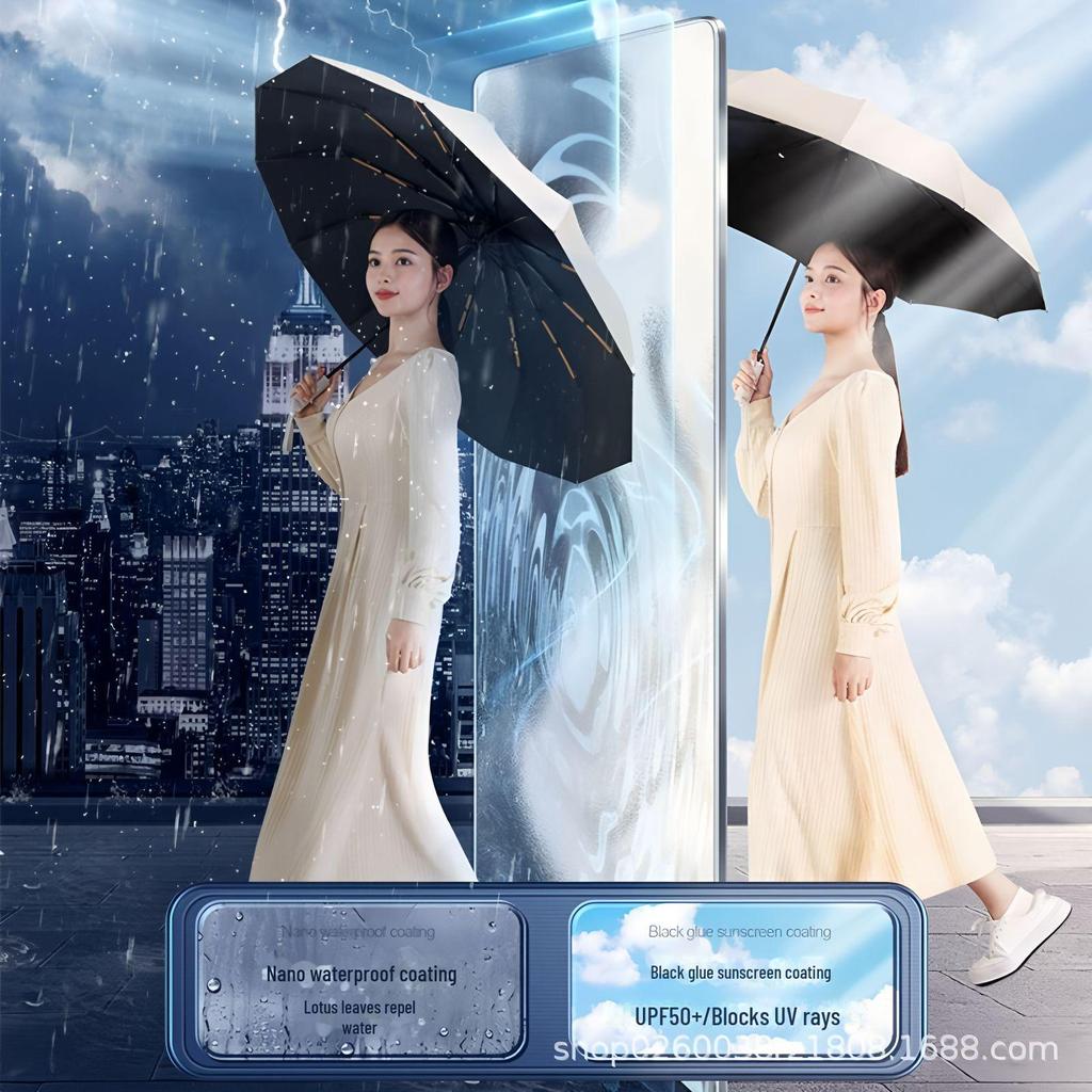 Parapluie pliant automatique pour femme avec protection UV et logo