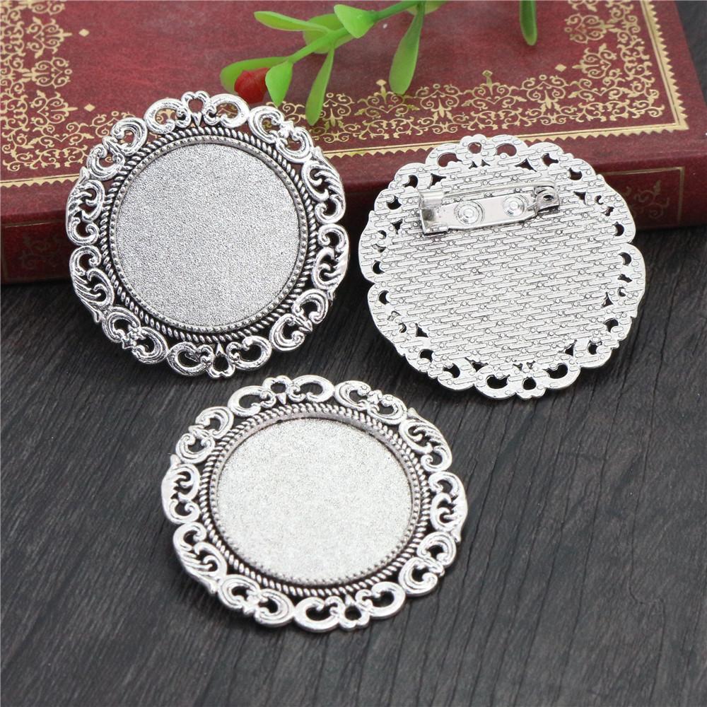New Fashion 5pcs 25mm Inner Size Antique Silver Plated and Antique Bronze and Antique Gold Color Brooch Cabochon Base Setting
