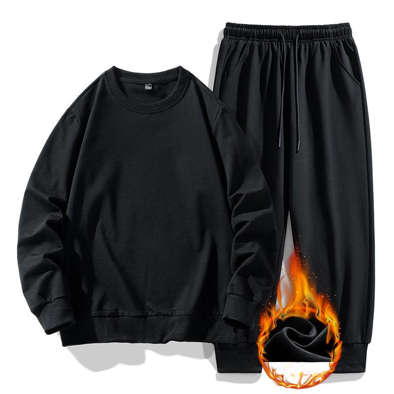 Men's Crewneck Hoodie Sports Suit Autumn and Winter New Fashion Brand Solid Color Casual Pants with a Set