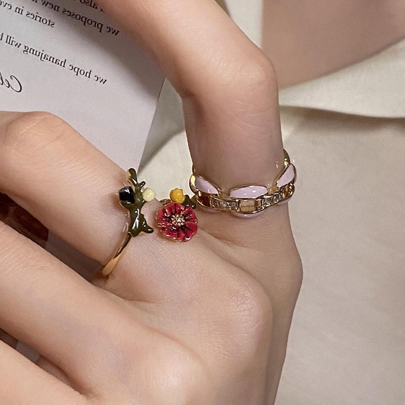 Trendy Ins Style Flower And Branch Ring For Women Elegant Geometric Fashion Accessory