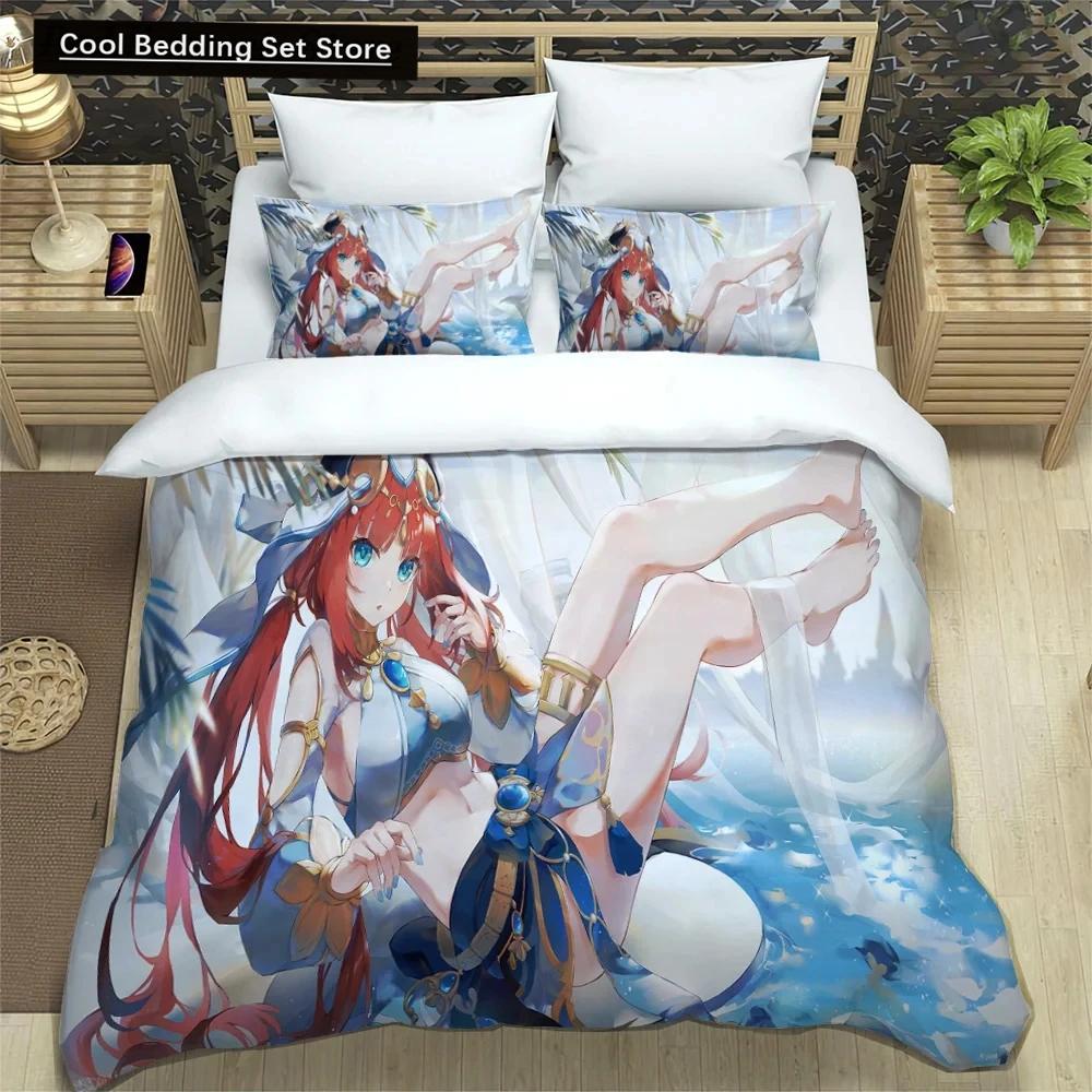 3D Anime Genshin Impact Bedding Set,Duvet Cover Comforter Bed Set Quilt Cover Pillowcase,King Queen Twin Size Boys Girls Adults