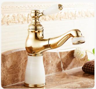 

Gold Bathroom Basin Faucets Jade washroom basin sink tap mixer hot & cold faucet Pull out sink faucet