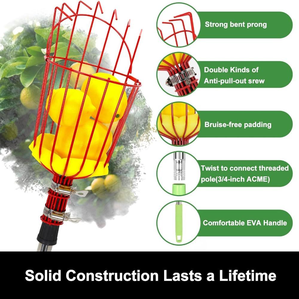 Fruit Picker Pole Tool2.4M3.2M4.0MStainless Steel Extension Pole with Fruit Grabber Basket,Lightweight Fruit Picking Equipment for Getting Apple,13 Ft