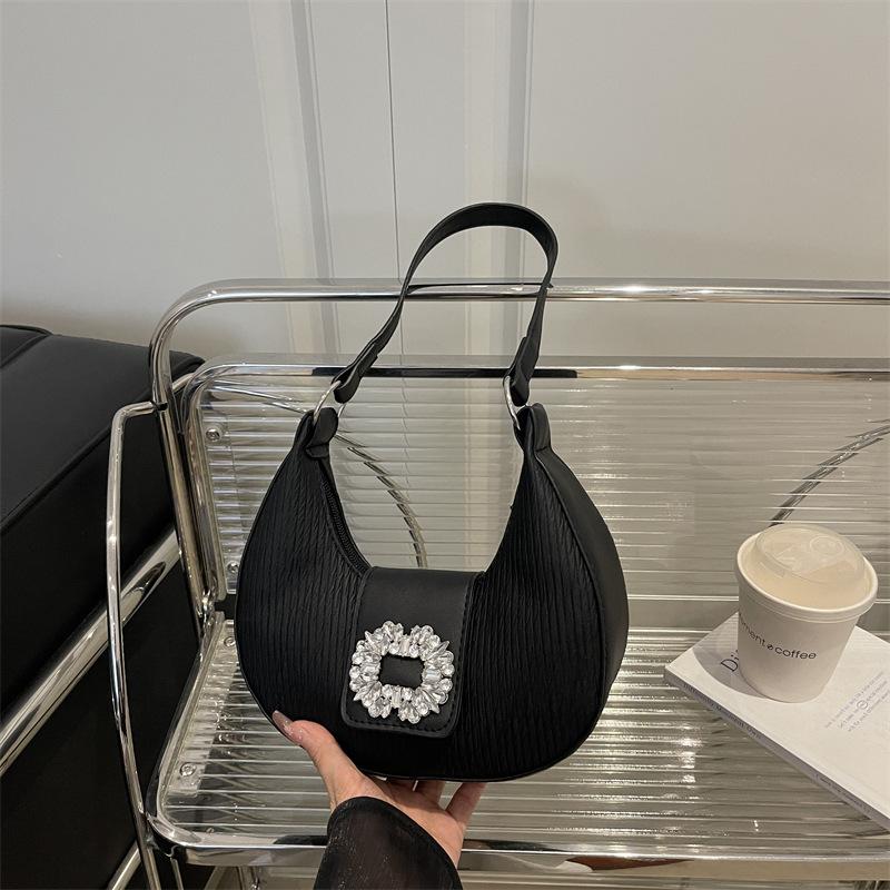 

New autumn versatile solid color high-end underarm bag women s flower diamond-encrusted fashion retro temperament shoulder bag чёрный