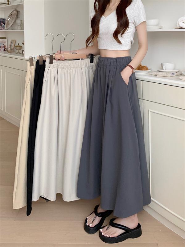 Women's Slimming High Waist A-line Pleated Midi Flare Skirt - Summer Korean Style