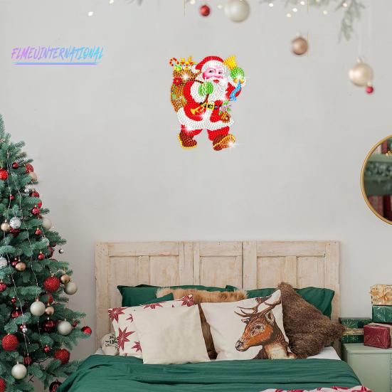 1 Set Weihnachtsmann-Diamant-Malerei-Aufkleber, einfache DIY-Bastelarbeiten, verbessern die Koordinationswahrnehmung von Kindern, Harz-Diamant-Fensteraufkleber