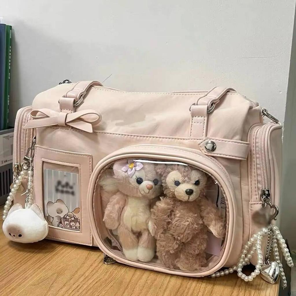 Y2K New Bow Ita Shoulder Bags Sweet Girl Transparent Bag Large Capacity Comic Exhibition Crossbody Bag Cute DIY Display Handbags