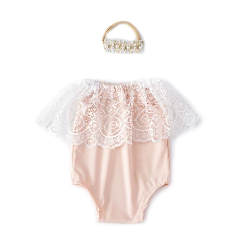 

Set of 2pcs Baby Romper and Headwear Girls Jumpsuit Costume Accessories Photography Props for Newborns Photoshoots рожевий/помаранчевий