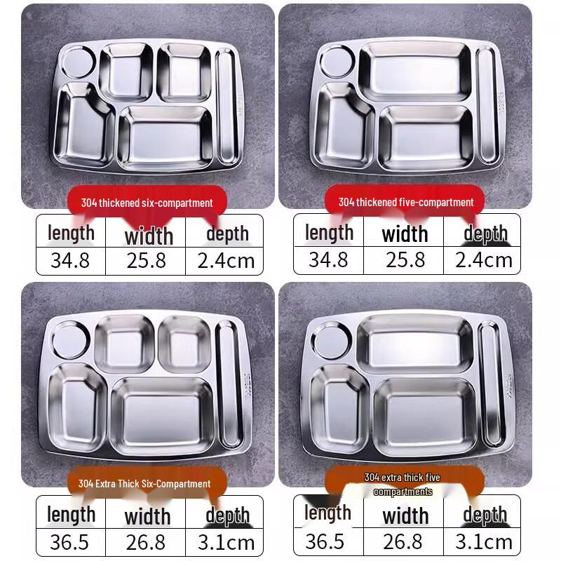 304 Stainless Steel Rectangular Compartment Food Tray