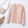 Autumn and Winter Short Rhombus Round Neck Collarless Light Down Jacket Women's White Duck Down Liner with Casual Jacket