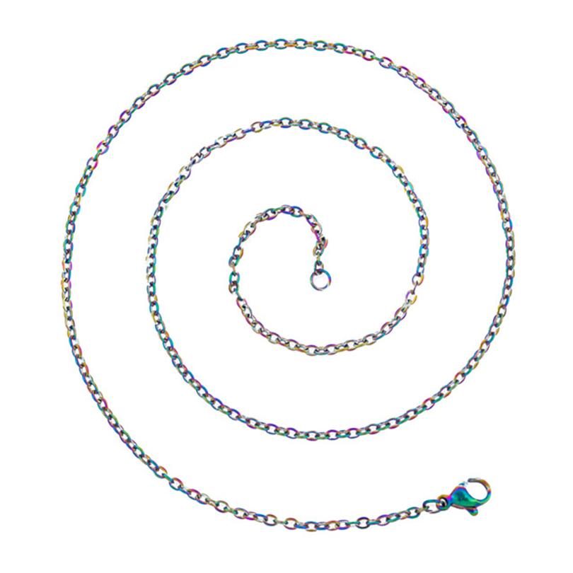 5pcs 60cm Long Chain For Jewelry Making Supplies Rainbow/Silver/Gold Color Stainless Steel O Chains Around Neck Necklac DIY Bulk