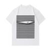 Men's 100% Cotton Crew Neck Short Sleeve T-Shirt, Minimal Striped Hidden Abstract Face Optical Illusion Print Casual Comfortable Daily Wear Summer Bre