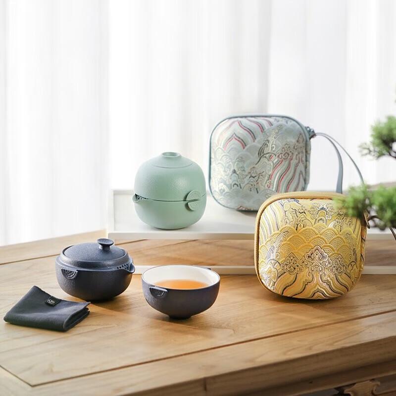 Wan Qian Tang Ceramic Travel Tea Set - Blue Sand Glaze