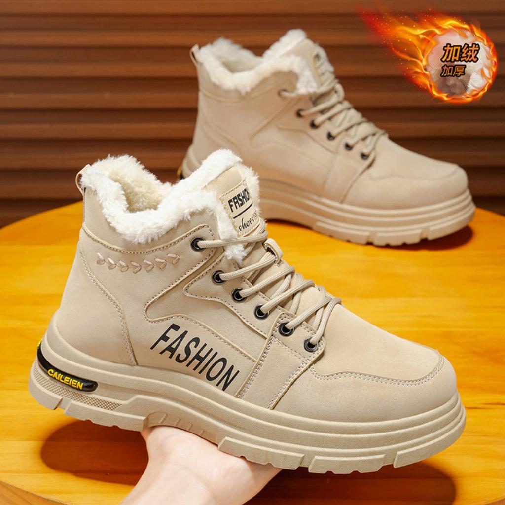 Winter Mens Shoes Fashion High Top Cotton Shoes Thick-soled Snow Boots Plush Warm Winter Boots for Men Non Slip Platform Booties