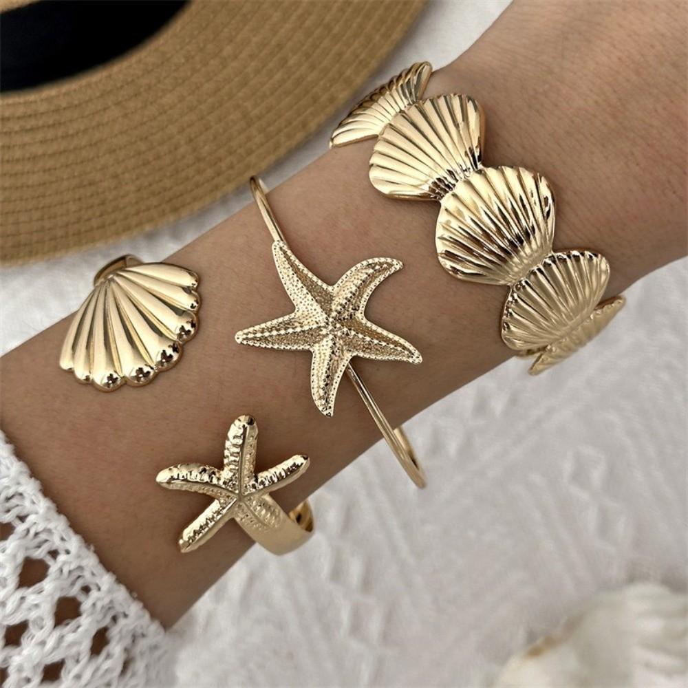 Gold Starfish Opening Bracelet Scallop Flower Upper Arm Bracelet for 5Pcs/Set Arm Accessories