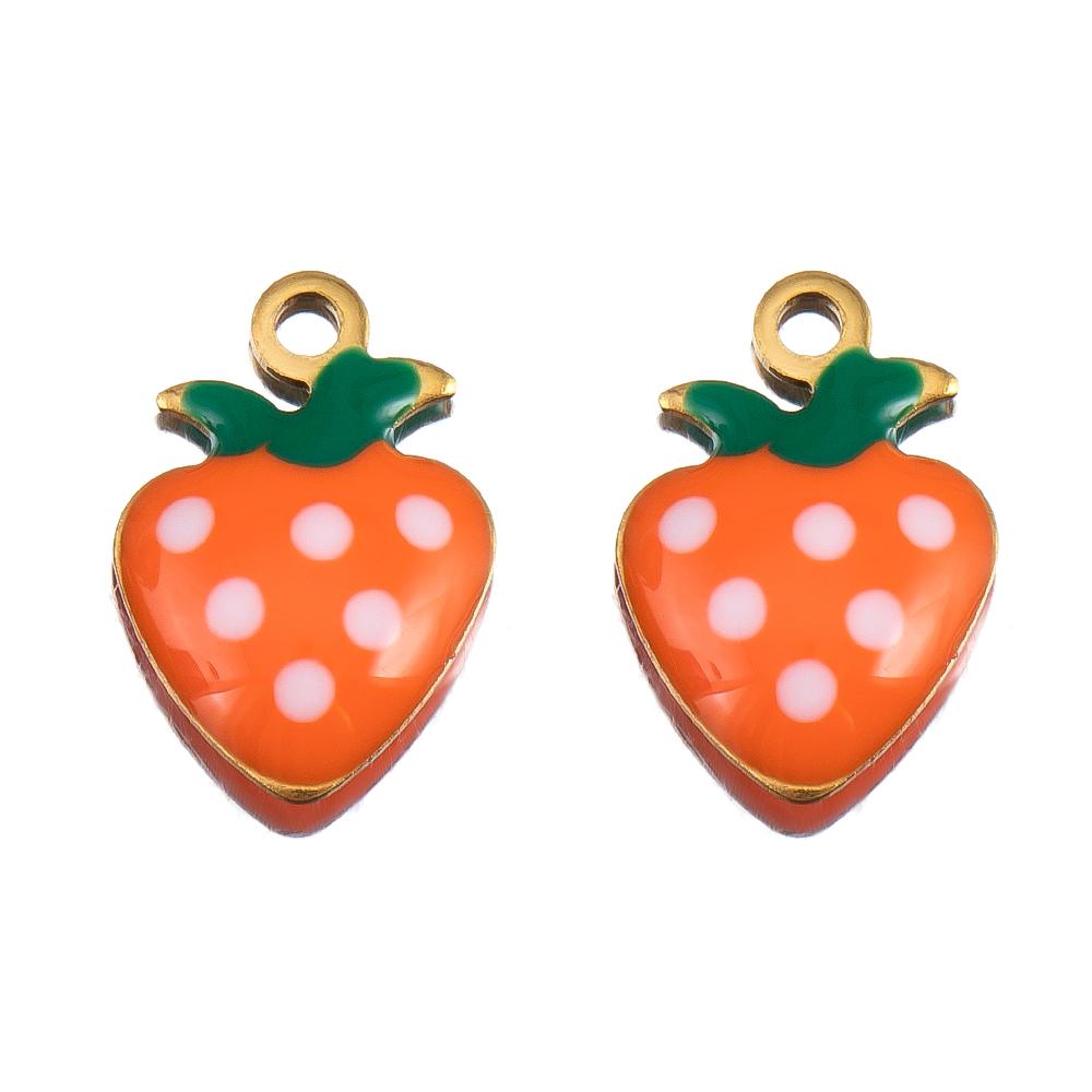 

10pcs 304 Stainless Steel Candy-Colored Strawberry Enamel Pendant Fruit Series DIY Bracelet Necklace Earrings Jewelry Findings 10pcs помаранчевий