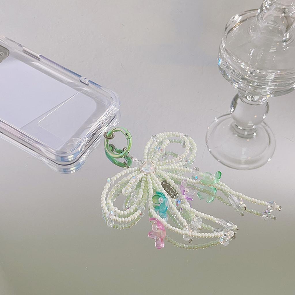Mobile Phone Chain Clip Handmade Beaded Bowknot Pendant Keychain Multicolor Butterfly Bow Shaped Schoolbag Decoration