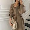 Herbst und Winter Strickkleid Hoher Kragen Einreihig Slim Fit Knielang Mittellanges Strickkleid Mehrfarbig