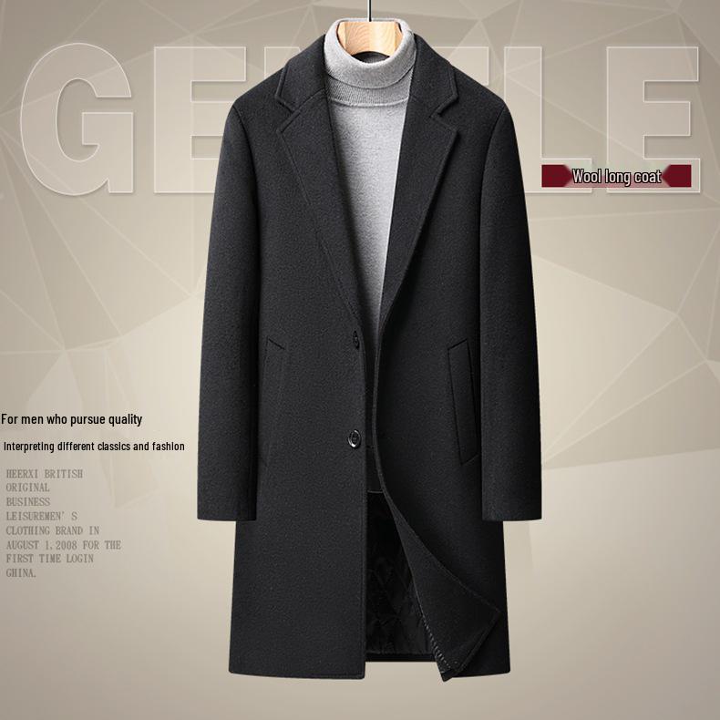Winter Mid-Length Woolen Overcoat for Middle-Aged & Young People - Lapel Fashion Casual Style