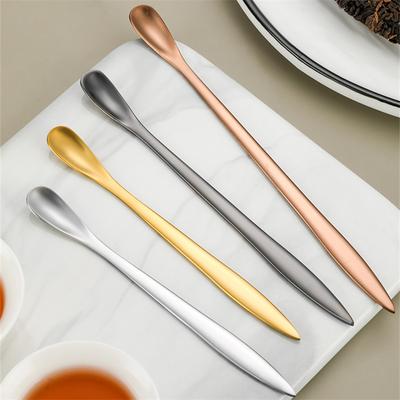 Stainless Steel Two In One Teaspoon Long Handle Cutlery Home Coffee Tea Stirring Spoon Tableware Mini Scoop Utensils for Kitchen