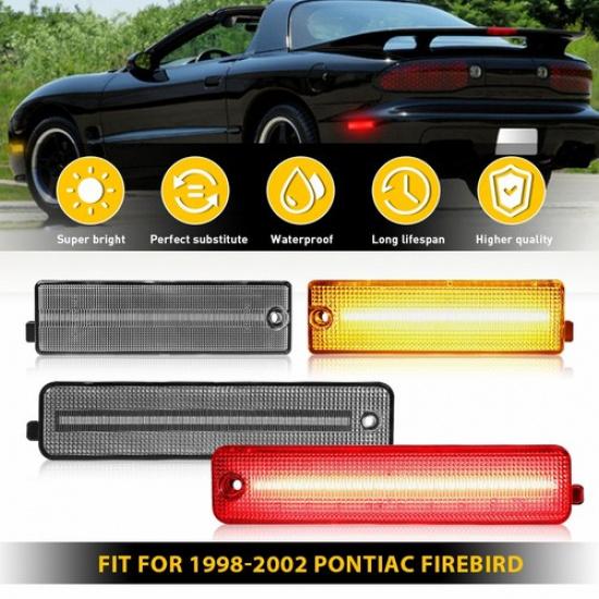 4x Smoked Front Rear Side Marker LED Lights White For 1998-2002 Pontiac Firebird 4x Clear Lens Amber + Red